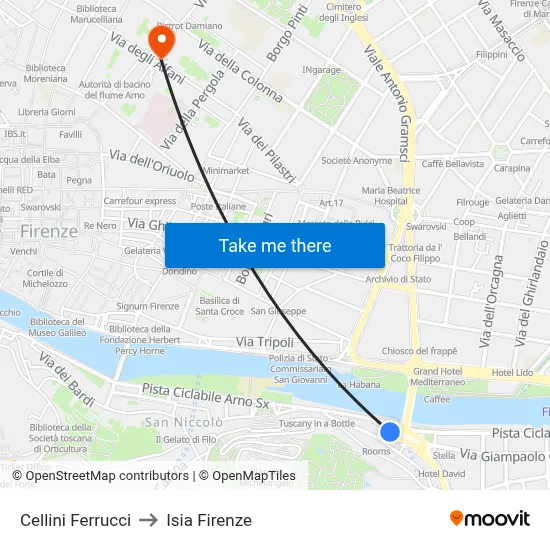 Cellini Ferrucci to ISIA Florence map