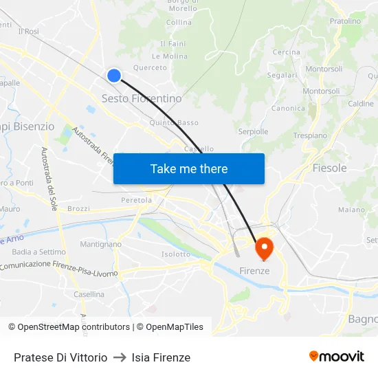 Pratese Di Vittorio to ISIA Florence map