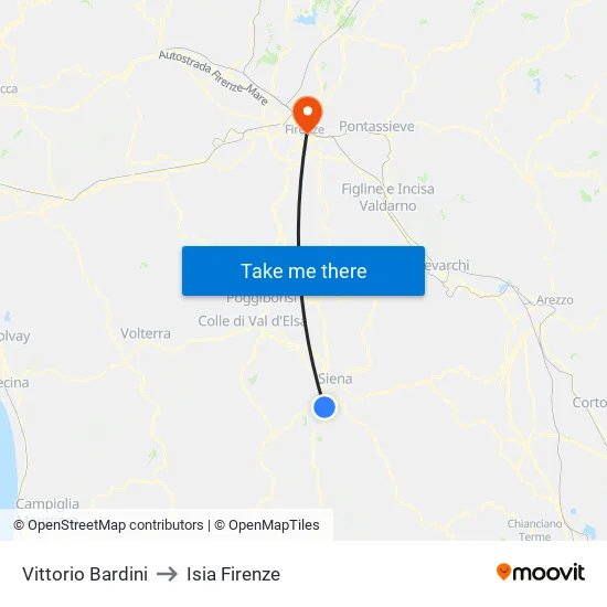 Vittorio Bardini to Isia Firenze map