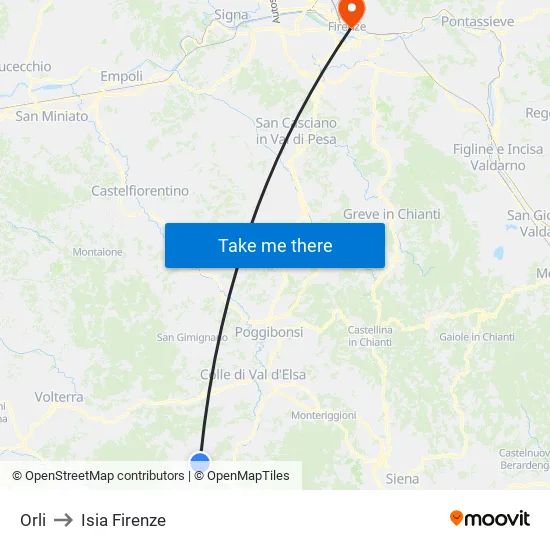 Orli to Isia Firenze map