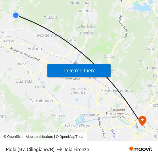 Riola  (Bv. Ciliegiano/R) to Isia Firenze map