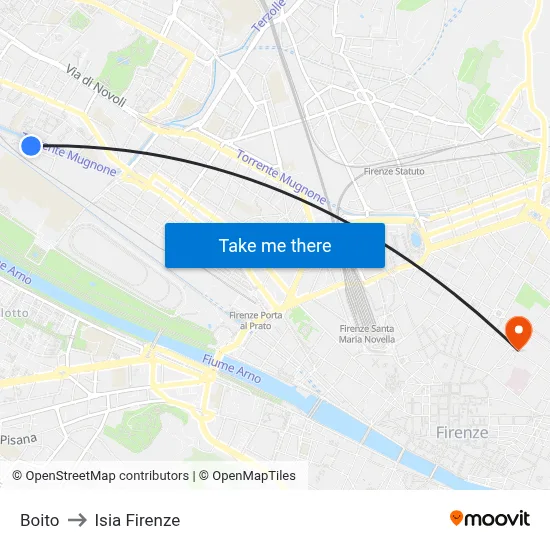 Boito to ISIA Florence map