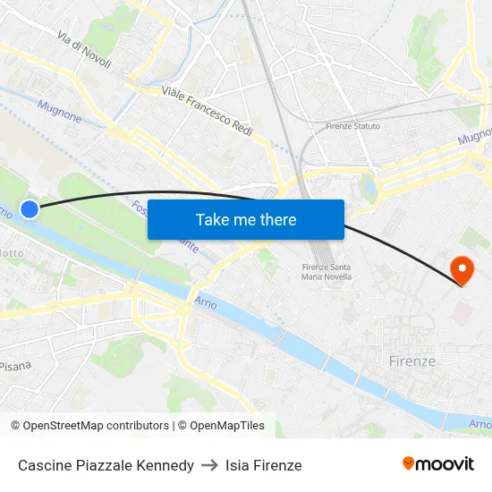 Cascine Kennedy Square to ISIA Florence map