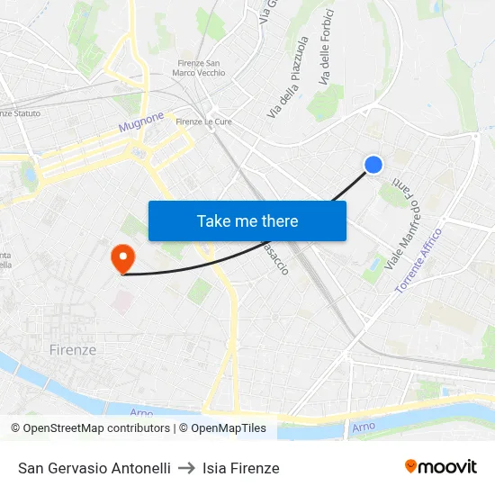 San Gervasio Antonelli to ISIA Florence map