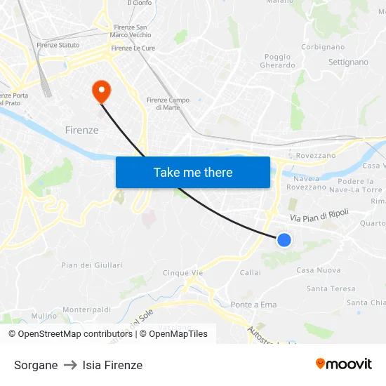 Sorgane to ISIA Florence map