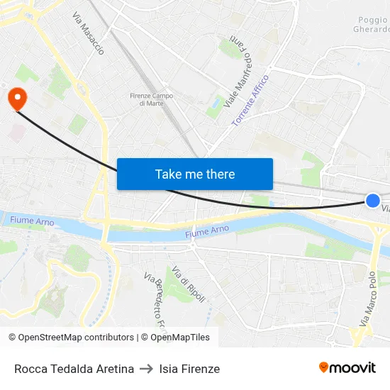 Rocca Tedalda Aretina to ISIA Florence map