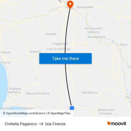 Civitella Paganico to ISIA Florence map