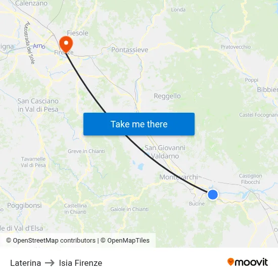 Laterina to ISIA Florence map