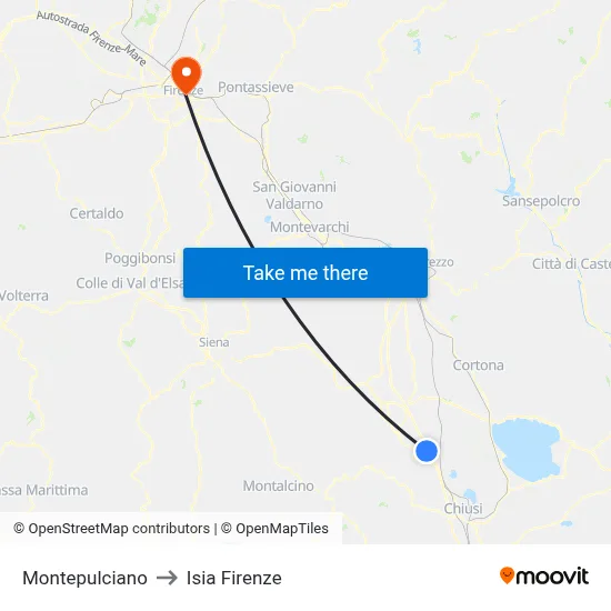 Montepulciano to ISIA Florence map