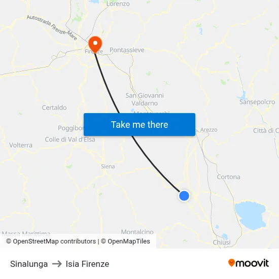 Sinalunga to ISIA Florence map