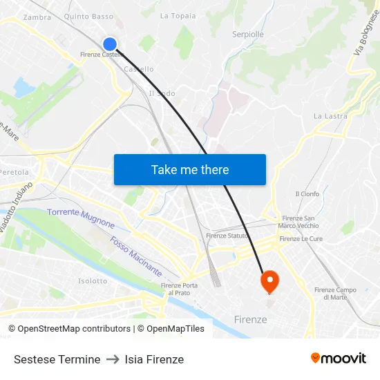 Sestese Terminus to ISIA Florence map