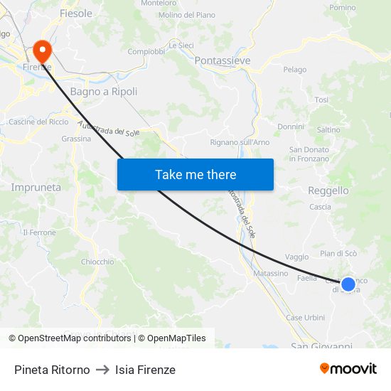 Pineta Ritorno to Isia Firenze map