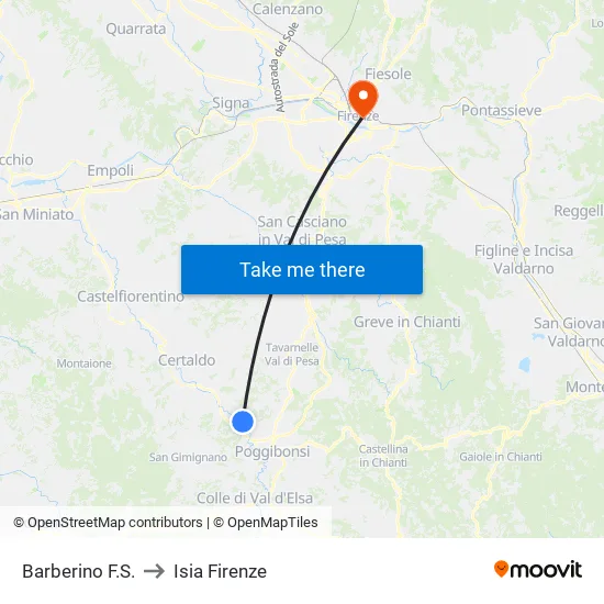 Barberino F.S. to Isia Firenze map