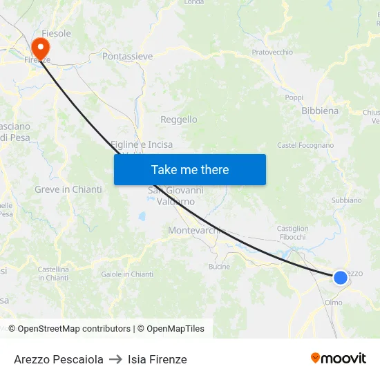 Arezzo Pescaiola to ISIA Florence map