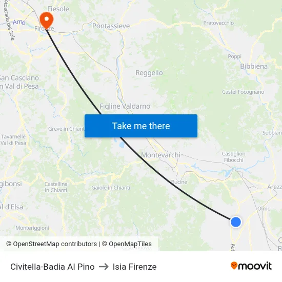 Civitella-Badia Al Pino to ISIA Florence map