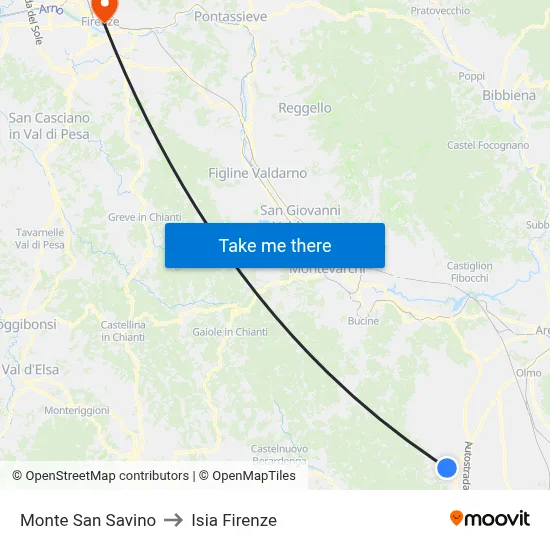 Monte San Savino to ISIA Florence map