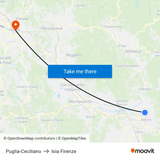 Puglia-Ceciliano to ISIA Florence map