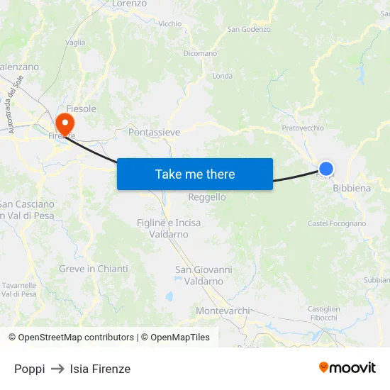 Poppi to ISIA Florence map