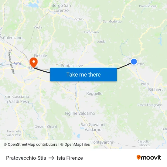 Pratovecchio-Stia to ISIA Florence map