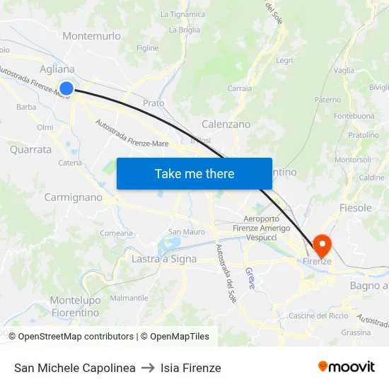 San Michele Terminal to ISIA Florence map