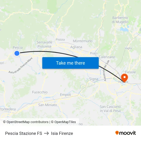 Pescia Railway Station to ISIA Florence map