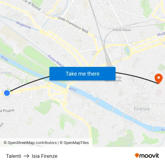 Talenti to ISIA Florence map