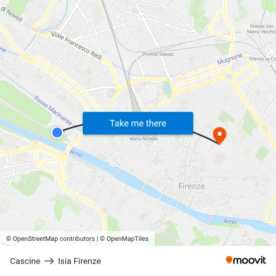 Cascine to ISIA Florence map