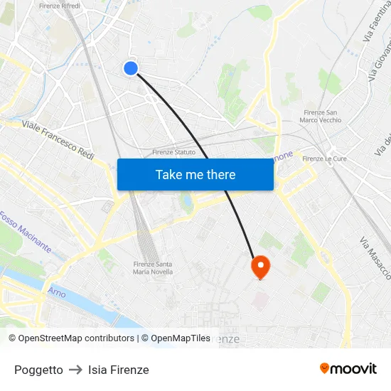 Poggetto to ISIA Florence map