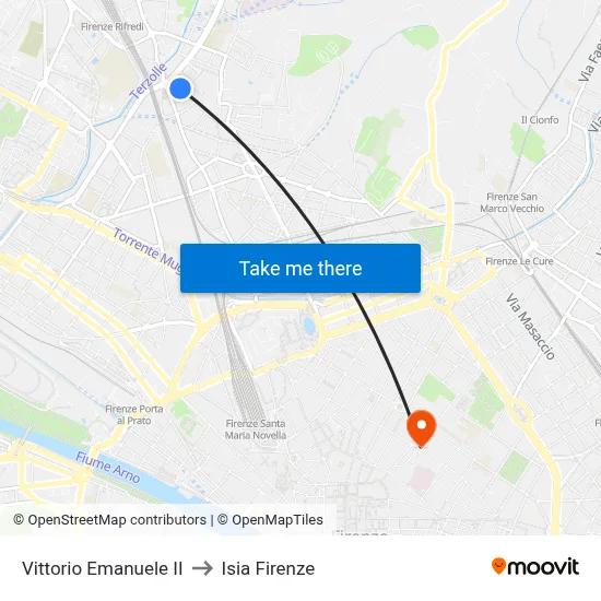 Vittorio Emanuele II to ISIA Florence map