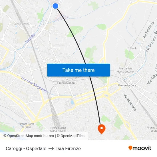 Careggi - Hospital to ISIA Florence map