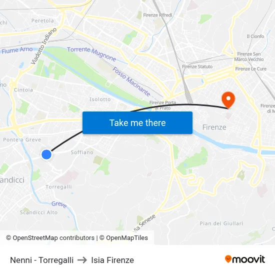 Nenni - Torregalli to ISIA Florence map