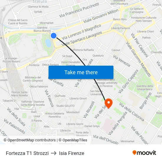 Fortezza T1 Strozzi to ISIA Florence map
