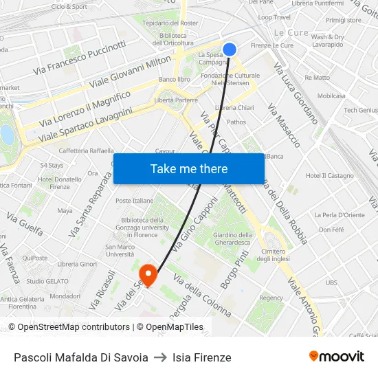Pascoli Mafalda Di Savoia to ISIA Florence map