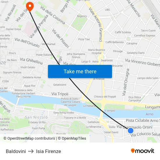 Baldovini to ISIA Florence map