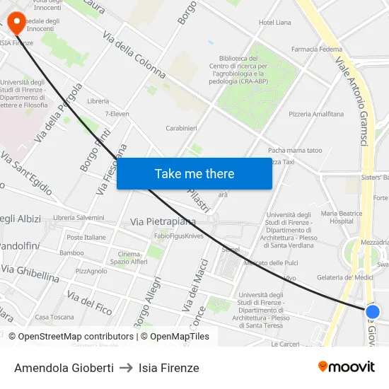 Amendola Gioberti to ISIA Florence map