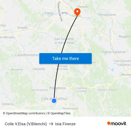 Colle Val d'Elsa (Via Bilenchi) to ISIA Florence map