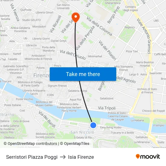 Serristori Poggi Square to ISIA Florence map