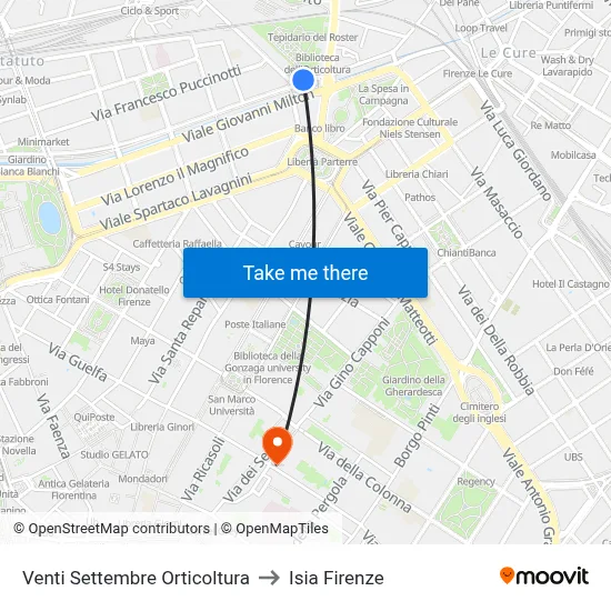 Venti Settembre Horticulture to ISIA Florence map