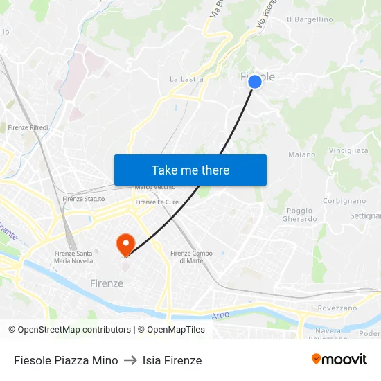 Fiesole Mino Square to ISIA Florence map