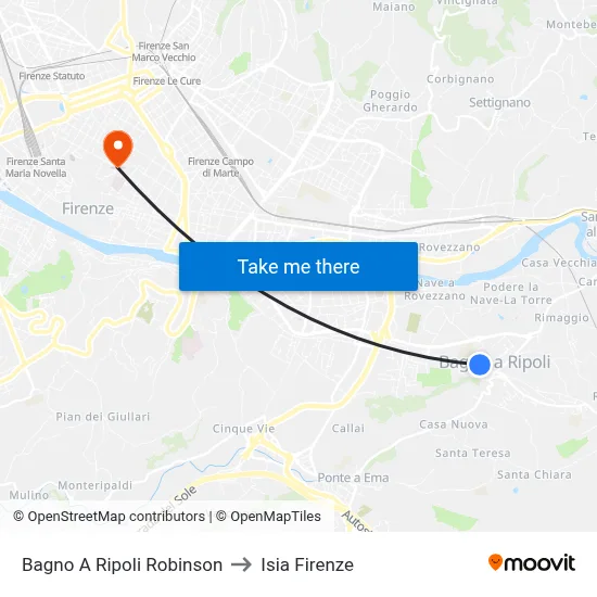 Bagno A Ripoli Robinson to ISIA Florence map