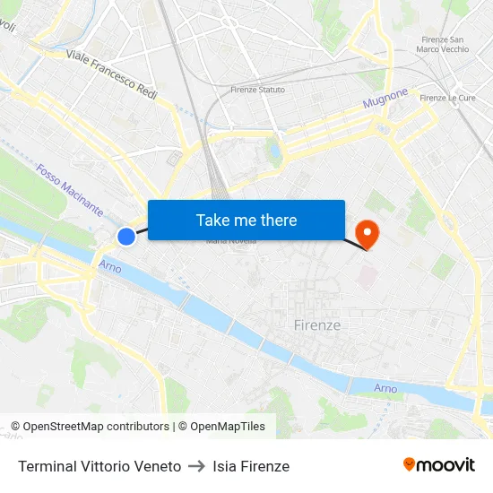Vittorio Veneto Terminal to ISIA Florence map