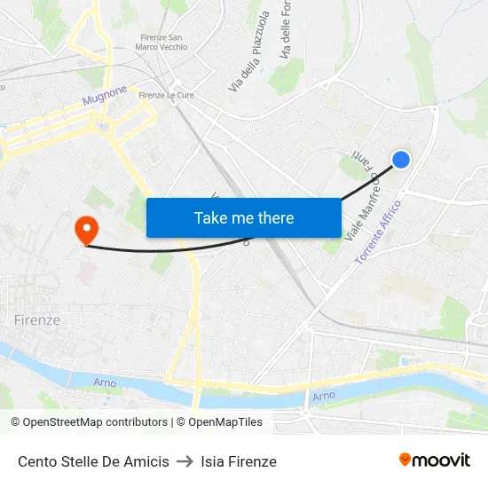 Cento Stelle De Amicis to ISIA Florence map
