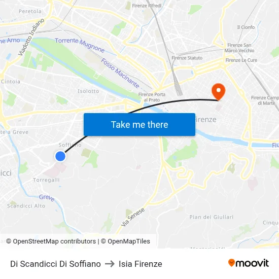 Scandicci di Soffiano to ISIA Florence map