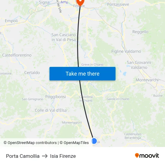 Porta Camollia to ISIA Florence map