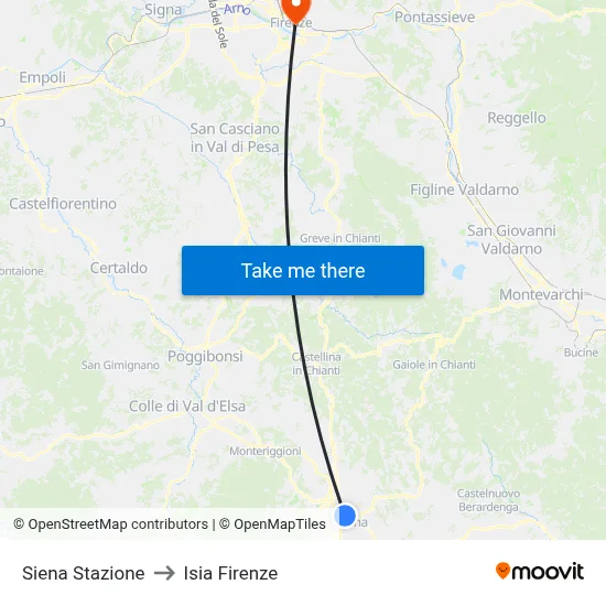 Siena Station to ISIA Florence map