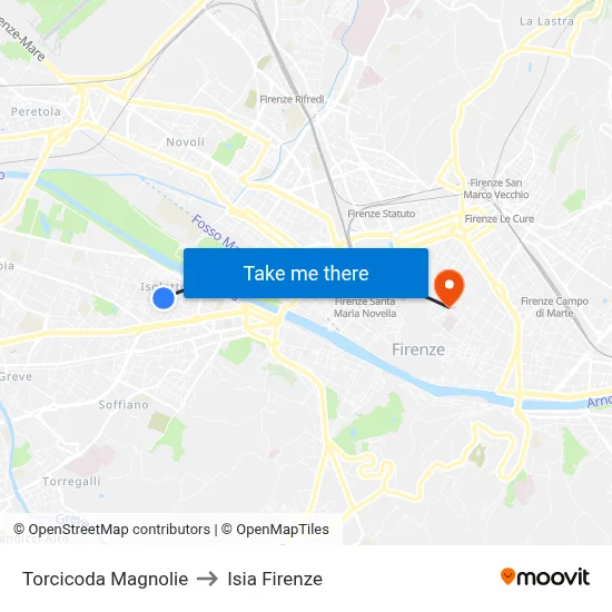 Torcicoda Magnolias to ISIA Florence map