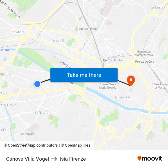 Canova Villa Vogel to ISIA Florence map