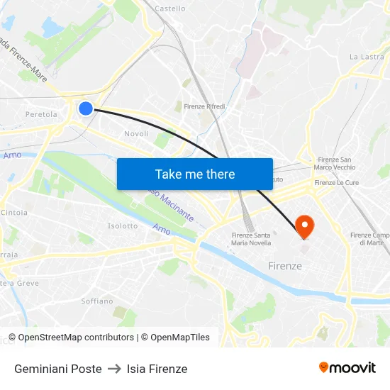 Geminiani Post Office to ISIA Florence map