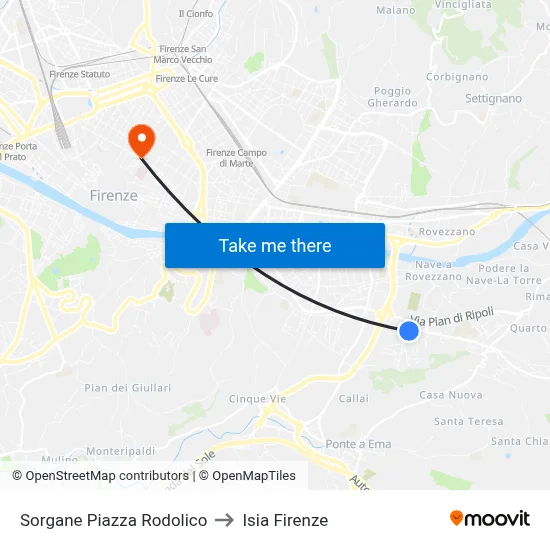 Sorgane Rodolico Square to ISIA Florence map