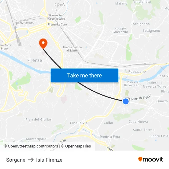 Sorgane to ISIA Florence map